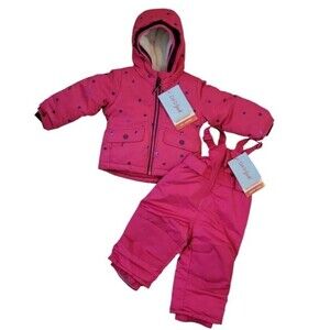 Cat & Jack Hot Pink Purple Stars Heavyweight Ski Jacket Snow Bib Pants set 12mos